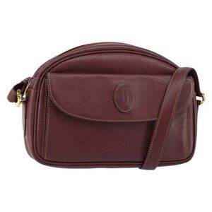 Authentic CARTIER Must Line Shoulder Bag Leather Bordeaux Gold